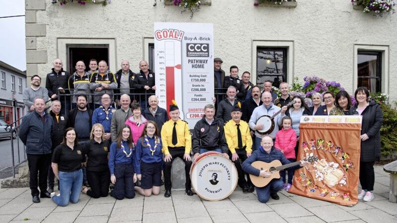 Members of groups looking forward to using a new community centre in Pomeroy, Co Tyrone have come together in a final fundraising push. Picture by Ian Maginess