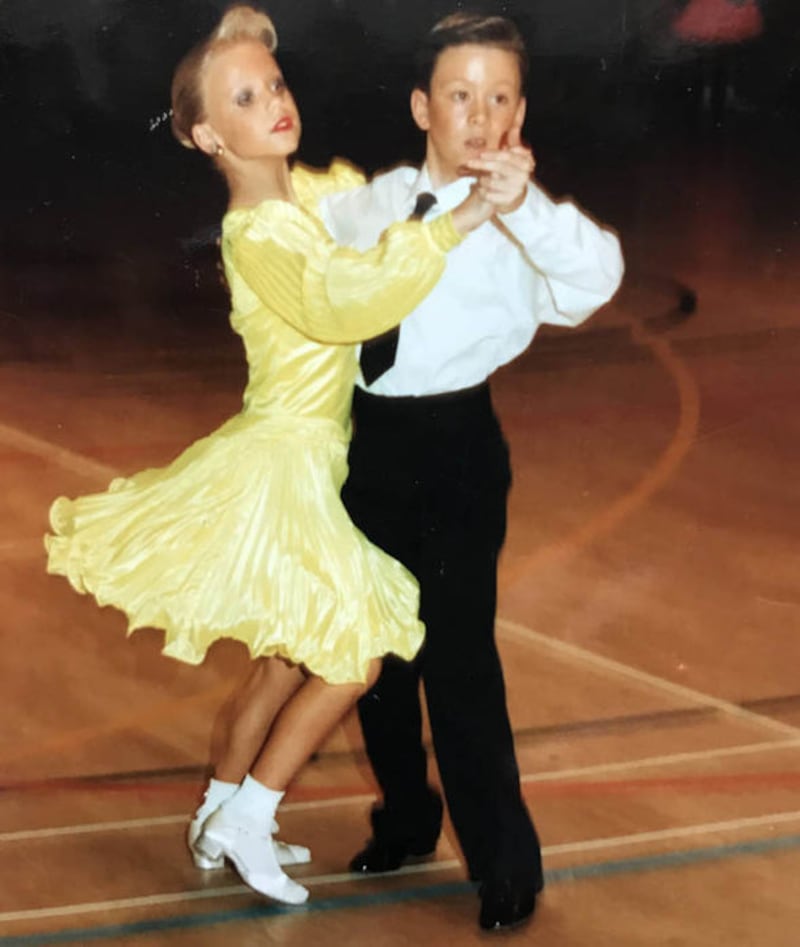 Kevin Clifton and his sister Joanna Clifton at a dance competition during their childhood