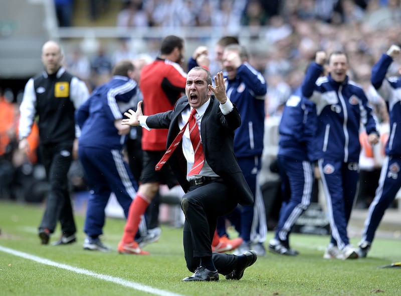 Paolo Di Canio celebrates after his side score at Newcastle