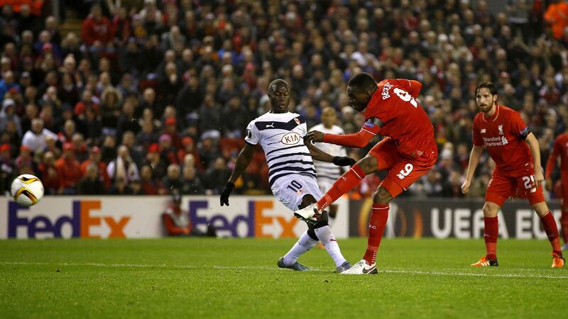 Christian Benteke puts Liverpool in front during Thursday's Europa League game against Bordeaux<br />Picture by PA&nbsp;