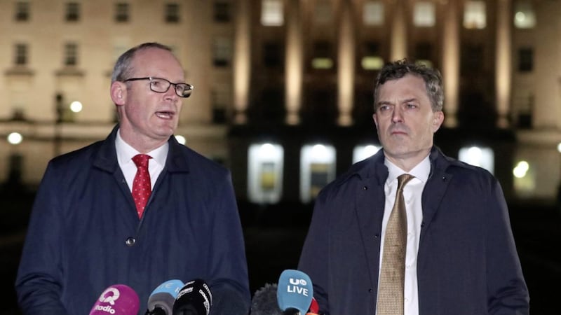 Irish Foreign Affairs minister Simon Coveney (left) and former Secretary of State for Northern Ireland Julian Smith, announcing New Decade New Approach deal in January