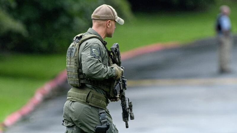 Authorities respond to a shooting in Harford County, Md., Thursday, Sept. 20, 2018. Authorities say multiple people have been shot in northeast Maryland in what the FBI is describing as an &quot;active shooter situation&quot; PICTURE: Jerry Jackson /The Baltimore Sun via AP 