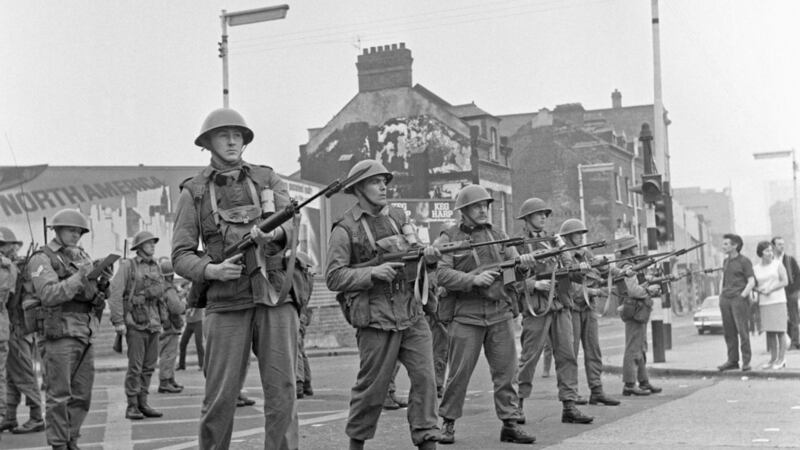 File photo dated 15/08/1969 of soldiers in the Falls Road area of Belfast as British troops were deployed onto the streets of Northern Ireland as part of Operation Banner in response to growing sectarian unrest. Picture: PA Wire