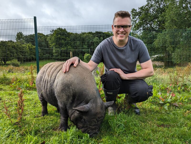 Ricky's other passion is animals, especially his pet pot-bellied pig George