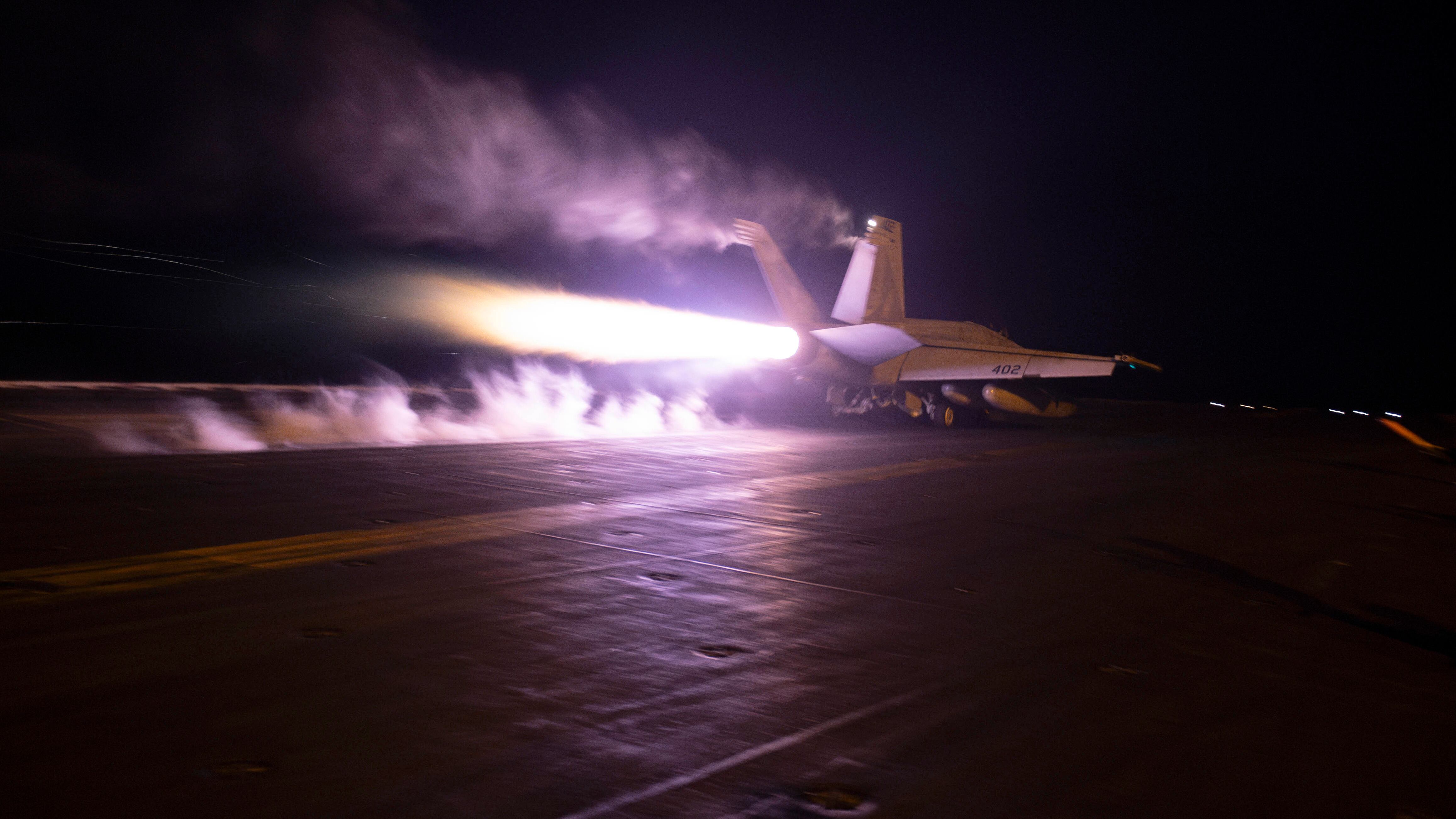 Aircraft launched from the USS Dwight D Eisenhower as part of the latest action (Kaitlin Watt/US navy/AP)