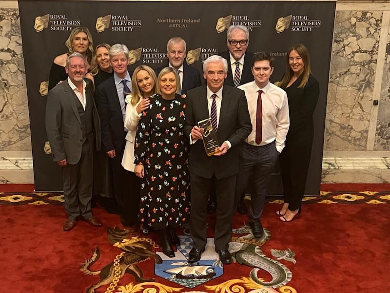 Paul Clark with UTV staff receiving the 2022  Northern Ireland Royal Television Society award for news coverage