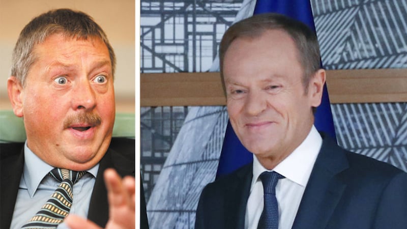 Sammy Wilson (left) was heavily critical of Donald Tusk over remarks about some Brexiteers and their lack of a plan&nbsp;