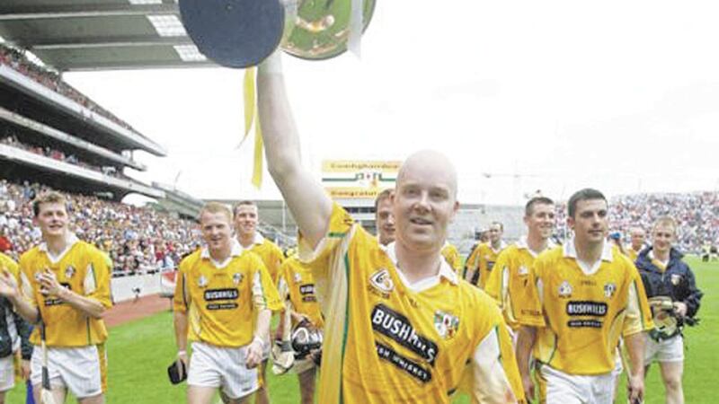 Antrim Captain Karl Keegan holds the Christy Ring Cup after beating Carlow. But on this day 20 years ago, he was lifting the Ulster U21 Hurling Championship. 