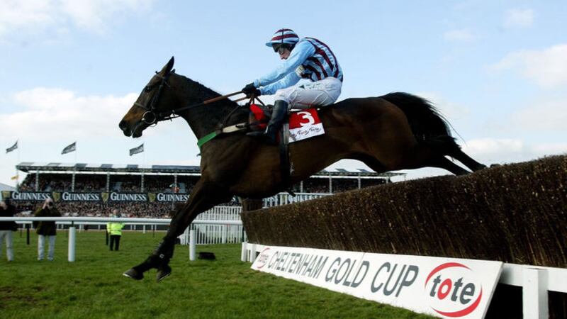 Jim Culloty and best Mate clear the last at Cheltenham on the way to winning the Gold Cup in 2003