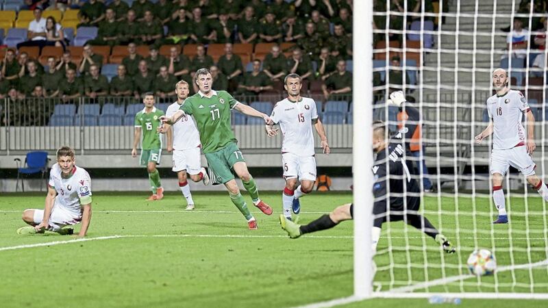 Paddy McNair fires home the game's only goal at the Borisov Arena on Wednesday