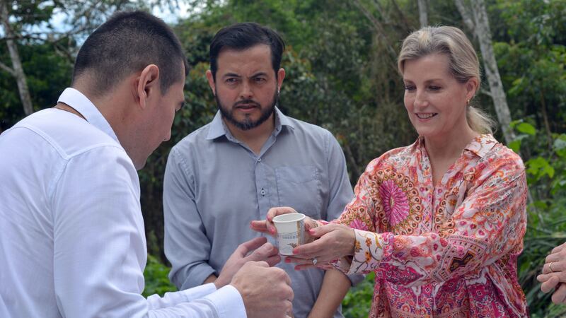 The Duchess of Edinburgh on a visit to the Tropicos Fruits of Hope Coffee Farm in Cali, Colombia (British Embassy in Colombia/PA)