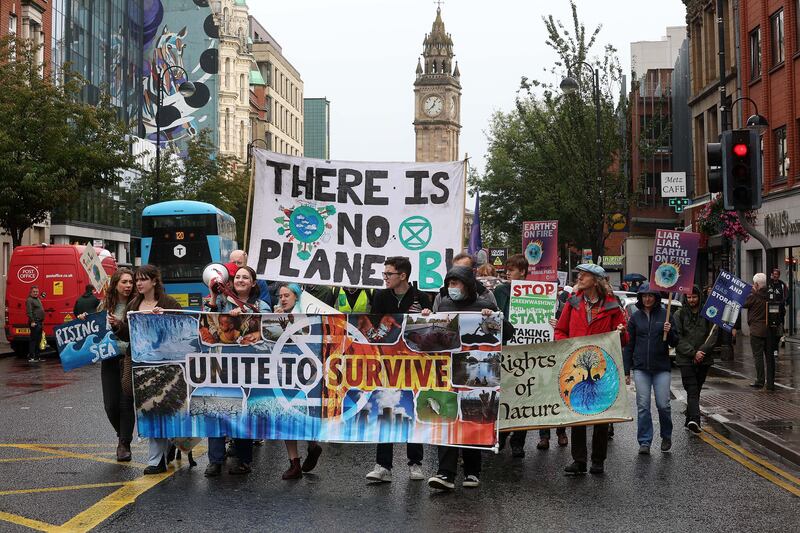 Protesters at an environmental action rally in Belfast. Picture Mal McCann