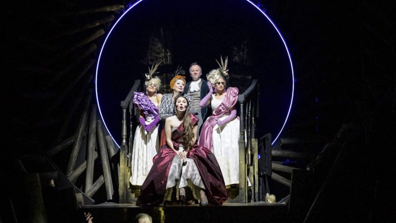 NI Opera&#39;s production of Into the Woods features, left to right, Brigid Shine, Catherine Digges, Paddy Jenkins, Jolene O&#39;Hara and Kelly Mathieson. Picture by Steffan Hill. 