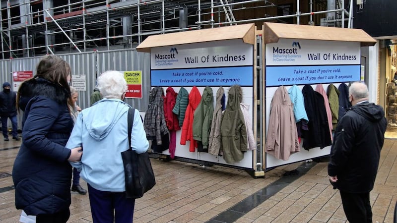 Construction firm Mascott has created a &#39;Wall of Kindness&#39; outside a project in Cornmarket in Belfast city centre. Picture by Mal McCann 
