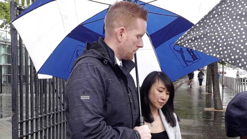 Brendan Maguire and Susan Ho-Maguire outside Laganside Courts yesterday 