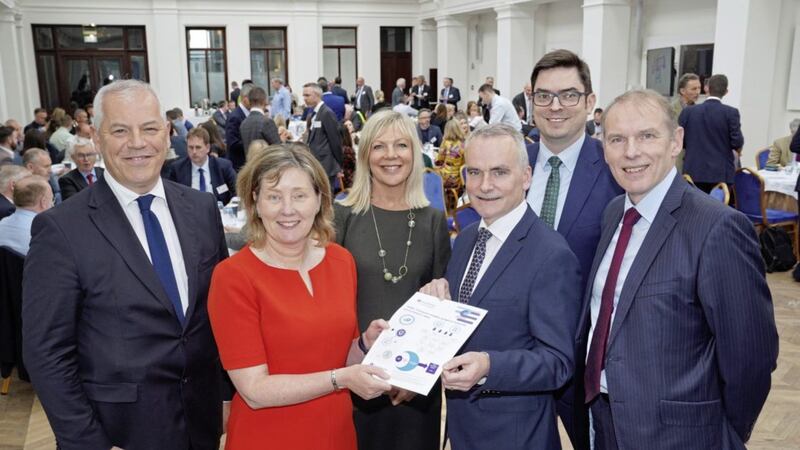 Pictured at an event where the value of public transport and an economic impact assessment were discussed are (from left) John Kelpie, chief executive Derry City &amp; Strabane District Council; Katrina Godfrey, permanent secretary Department for Infrastructure; Suzanne Wylie, chief executive Belfast City Council; Chris Conway, chief executive Translink; Andrew Webb, chief economist Grant Thornton and Stephen Edwards, UK Urban Transport Group 