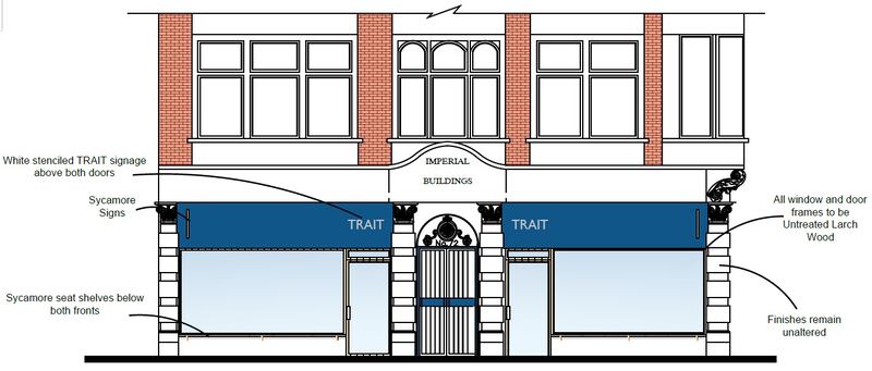 Architectural drawing of a shop front.