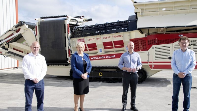 Pictured at the announcement is Conor Hegarty, general manager and business line director of MDS; Minister Heather Humphreys, TD for the Cavan&ndash;Monaghan constituency; Pat Brian, VP and managing director (mobile crushing and screening) of Terex; and MDS International founder Liam Murray 