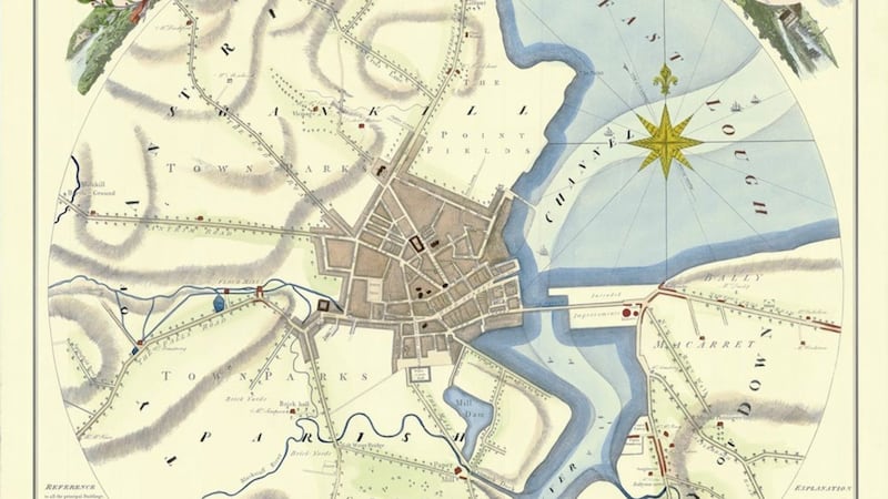 A colour map of Belfast from 1791. 