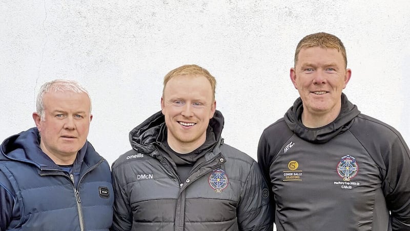 The Omagh CBS management team (left to right) Pat McNabb, Diarmuid McNulty and Ciaran McBride Picture by Oliver McVeigh 
