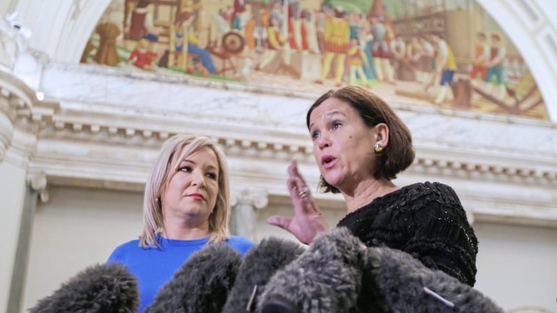 Sinn F&eacute;in president Mary Lou McDonald with deputy first minister Michelle O'Neill. Picture by Hugh Russell