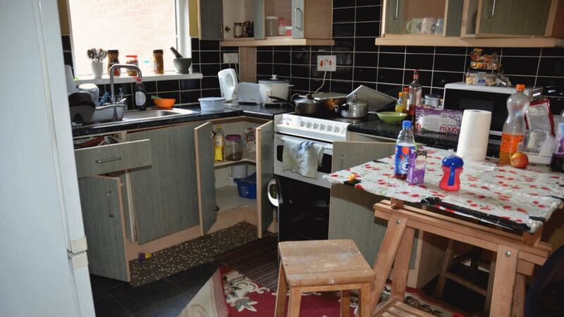A police photo of a kitchen after a burglary. The number of burglaries reported in the north has reduced by more than a third, police said. Picture by PSNI/Press Association&nbsp;