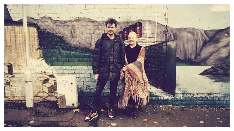Film-maker Mark Cousins with Helena Bereen on the set of I Am Belfast 