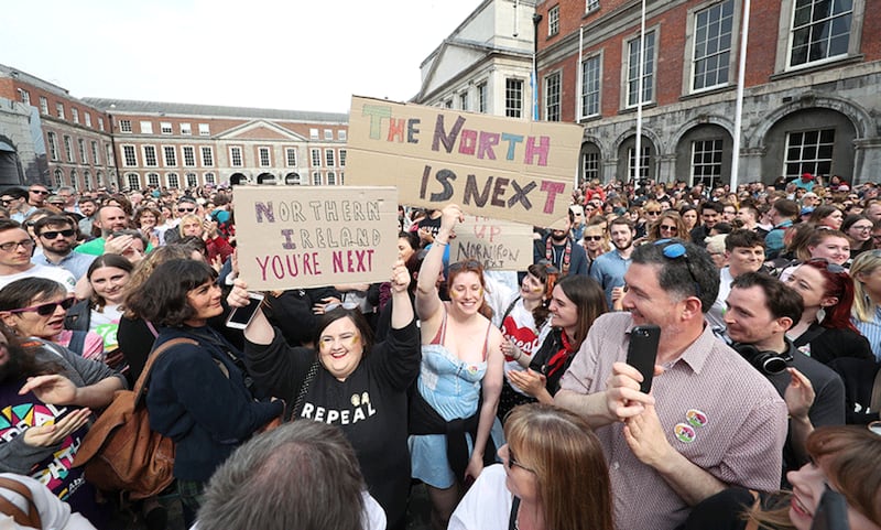 &nbsp;Members of the public celebrate at Dublin Castle after the results of the referendum on the 8th Amendment of the Irish Constitution. Picture by&nbsp;Niall Carson/PA Wire