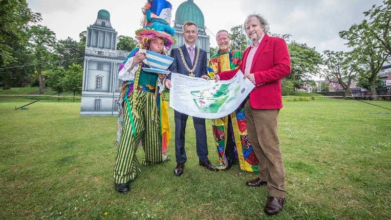 (l-r) Stephen Beggs, Lord Mayor Brian Kingston, Gavin O&rsquo;Connor of Arts Council NI and Beat Carnival director David Boyd 