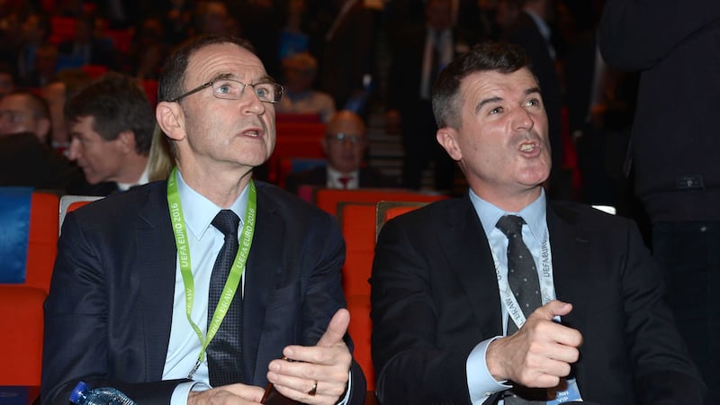 &nbsp;Republic of Ireland manager Martin O'Neill (left) and assistant manager Roy Keane (right) during the UEFA&nbsp;Euro&nbsp;2016 draw in Paris, France.&nbsp;
