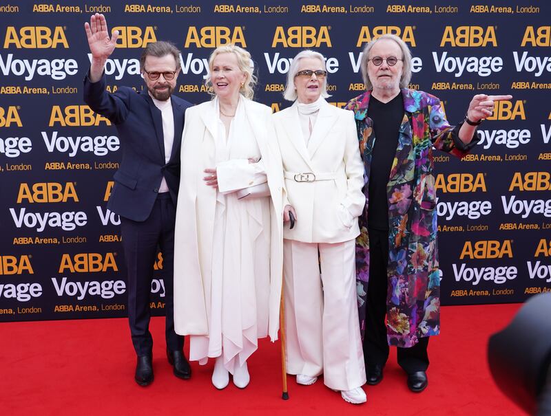 Bjorn Ulvaeus, Agnetha Faltskog, Anni-Frid Lyngstad and Benny Andersson attending the Abba Voyage digital concert launch at the ABBA Arena in London