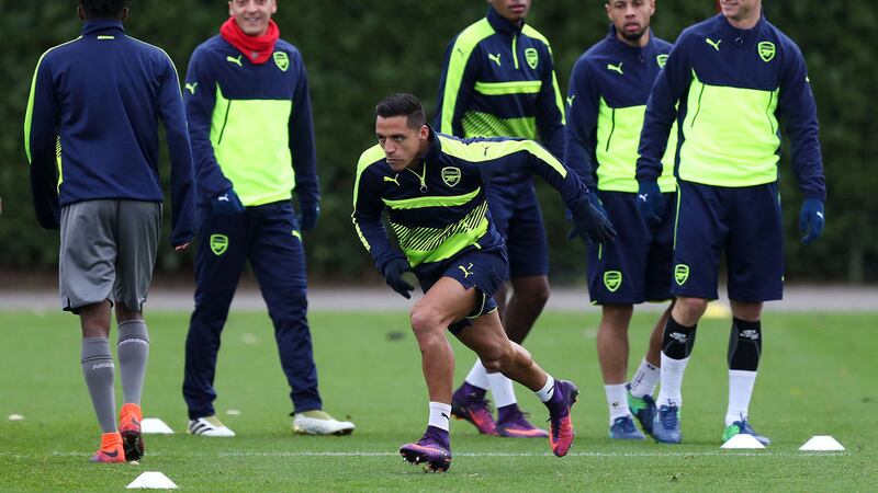 Arsenal's Alexis Sanchez during a session at their London Colney training ground on Tuesday<br /> Picture by PA&nbsp;