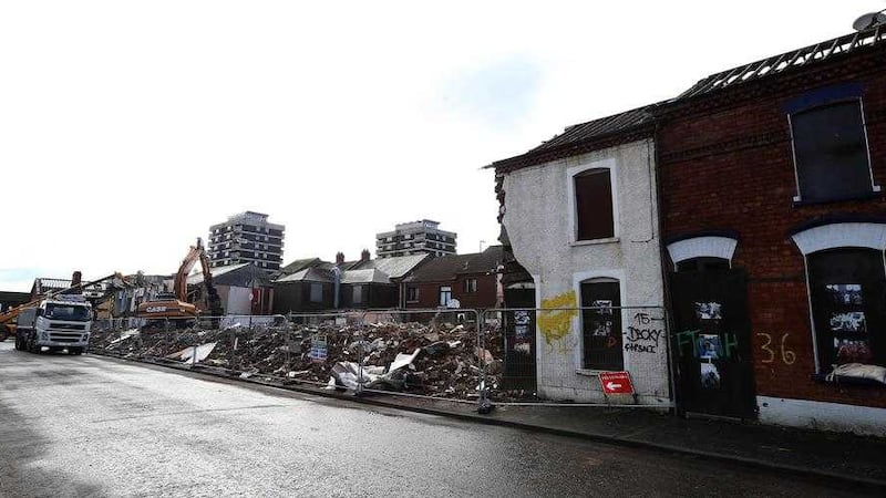 Homes in the Upper Long Streets in the New Lodge area of north Belfast are being demolished. Picture by Hugh Russell 