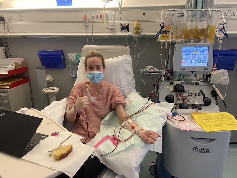 Charlotte Laycock received five days of immunoglobulin treatment at London’s St George’s Hospital in March