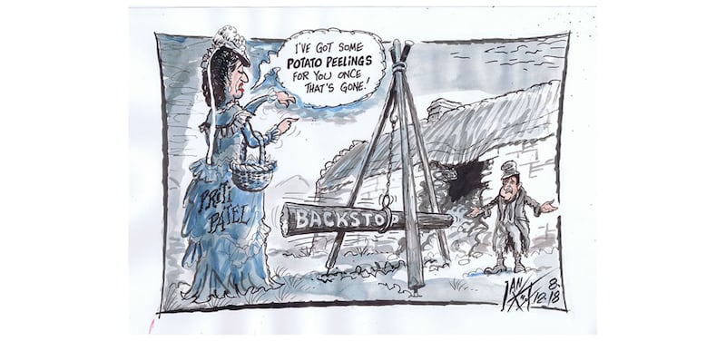 Ian Knox cartoon 8/12/18: Tory MP Priti Patel is heavily criticised for suggesting the possibility of food shortages in a no-deal Brexit scenario should be used to encourage the EU to drop the Irish backstop&nbsp;