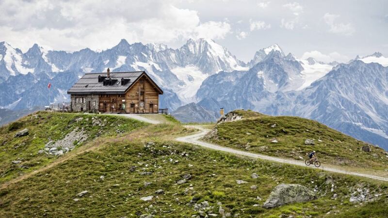 The cycle track that leads to the Cabane Mont Fort in Verbier, south-west Switzerland 