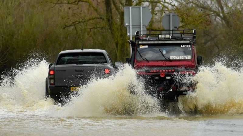 &nbsp;Vehicles navigate the flooded Mountsorrel Lane in Leicestershire, as Storm Christoph is set to bring widespread flooding, gales and snow to parts of the UK. Heavy rain is expected to hit the UK, with the Met Office warning homes and businesses are likely to be flooded, causing damage to some buildings. Picture date: Wednesday January 20, 2021.