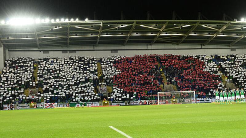 Fans formed a poppy mosaic before Northern Ireland's 4-0 win over Azerbaijan on 11 November, &nbsp;