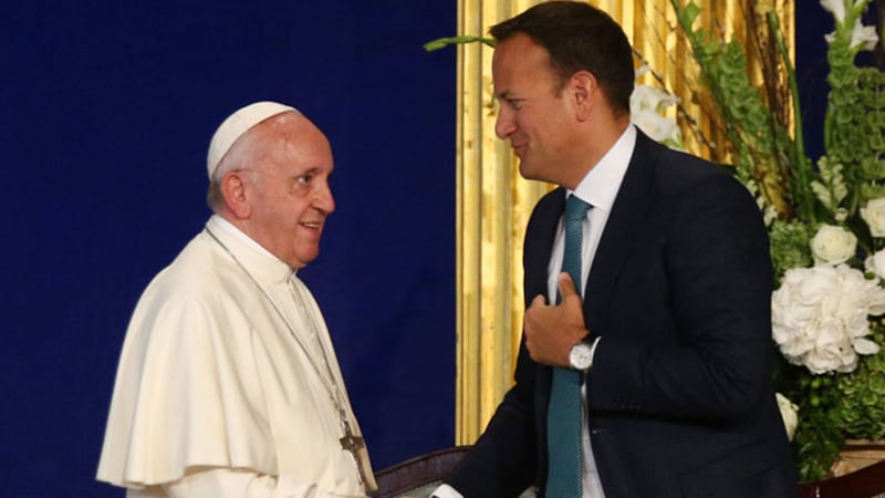 &nbsp;Pope Francis meeting Taoiseach Leo Varadkar at Dublin Castle. Picture by Press Association
