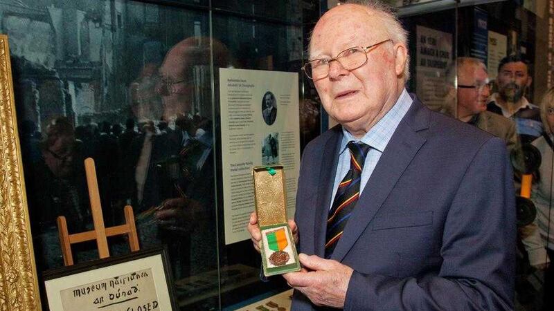 Brigadier General James Connolly with the 1916 Rising medal belonging to his grandfather James Connolly. Picture by Paul Sherwood 