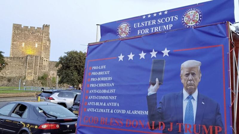 The &#39;Ulster-Scots for Trump&#39; trailer poster in Carrickfergus 
