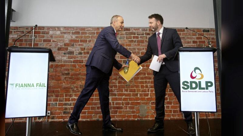 Fianna F&aacute;il leader Miche&aacute;l Martin and SDLP leader Colum Eastwood MLA at a joint press conference in Belfast last week. Picture by Mal McCann 