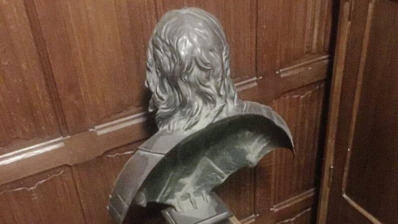 A historic bust of Cromwell was pointedly turned to face the wall. Picture via social media 