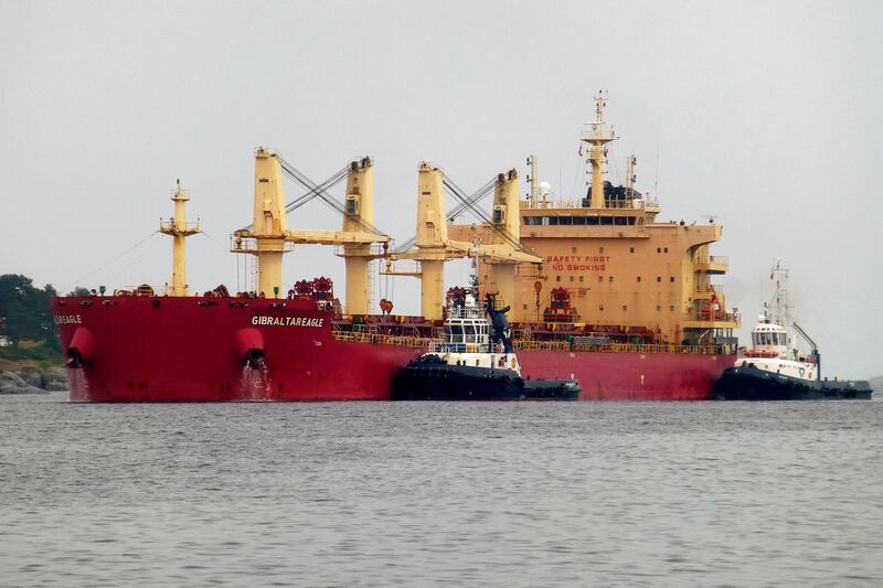 The bulk carrier Gibraltar Eagle was hit by a Houthi missile on Monday (AP)