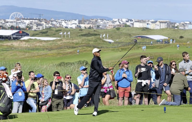 &nbsp;Tiger Woods delighted fans who got to watch him play yesterday at Royal Portrush ahead of The Open. Picture by Margaret McLaughlin&nbsp;