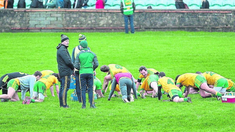 Donegal warm down after beating Down in last Sunday's McKenna Cup match at Ballybofey<br />Picture by Margaret McLaughlin