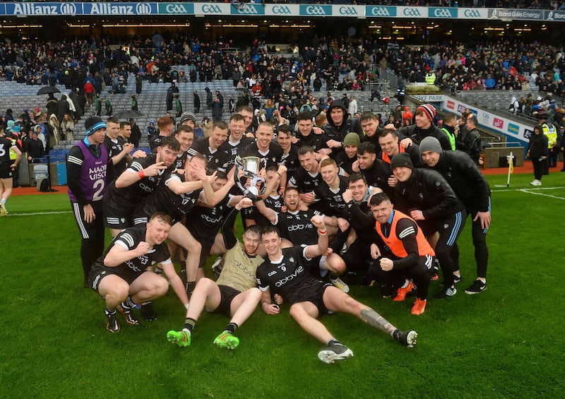 Sligo celebrate victory in the Division Four final. Picture: Mark Marlow