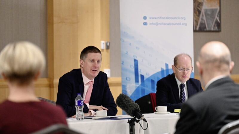 Chair of the new NI Fiscal Council, Sir Robert Chote, with Ulster University economist Esmond Birnie. Picture by Michael Cooper