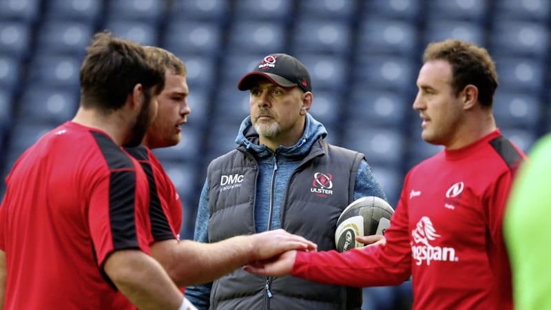 Ulster head coach Dan McFarland (centre) will need to mastermind a victory over provincial rivals Leinster to boost their chances of making the play-offs in the new United Rugby Championship 