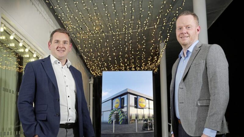 Announcing strong full year results and exponential growth for Lidl Northern Ireland are the retailer&#39;s Ireland chief executive J.P. Scally and Northern Ireland regional director Conor Boyle 